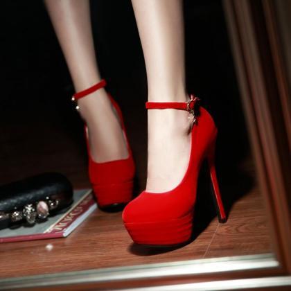 Sexy Charmed Ankle Strap Red High Heel Shoes on Luulla